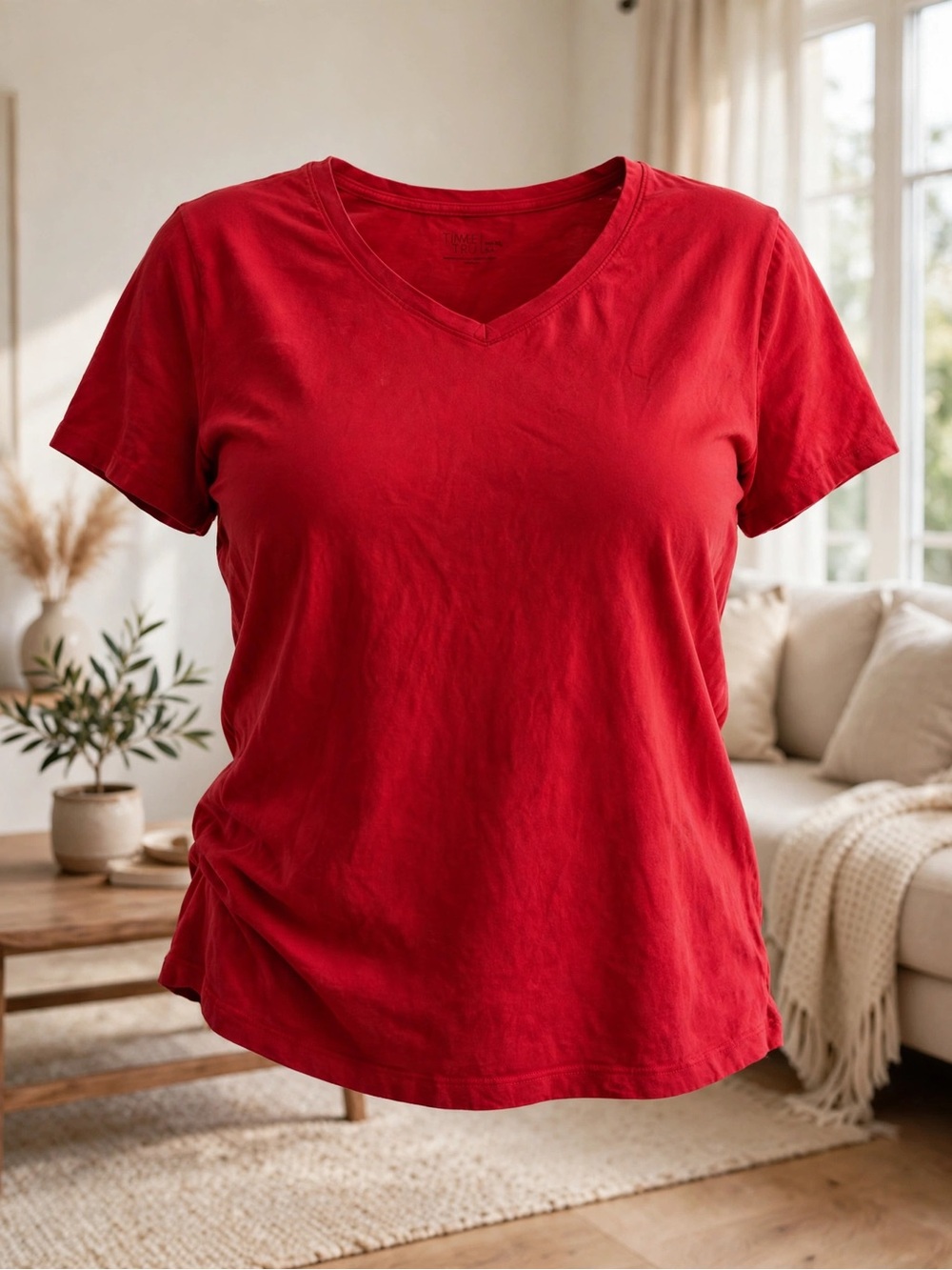 Time and Tru V-Neck Tee - Red